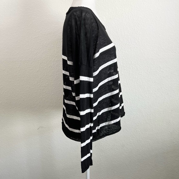 Eileen Fisher Black White Stripe Open Knit Linen Blend Relaxed Slouchy Sweater L - Picture 4 of 6